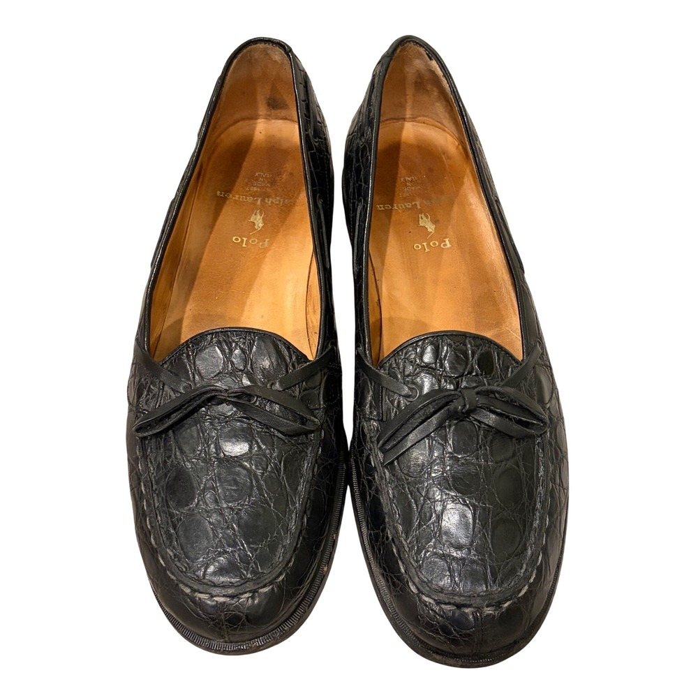 Polo Ralph Lauren Vintage Alligator Embossed Leather Loafers Made in Italy 11B